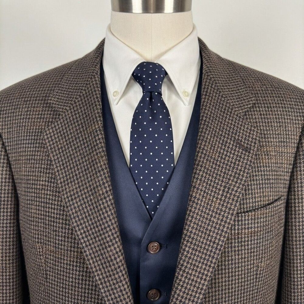 Hart Schaffner & Marx Mens 44R Sport Coat Blazer Brown Houndstooth Lambswool